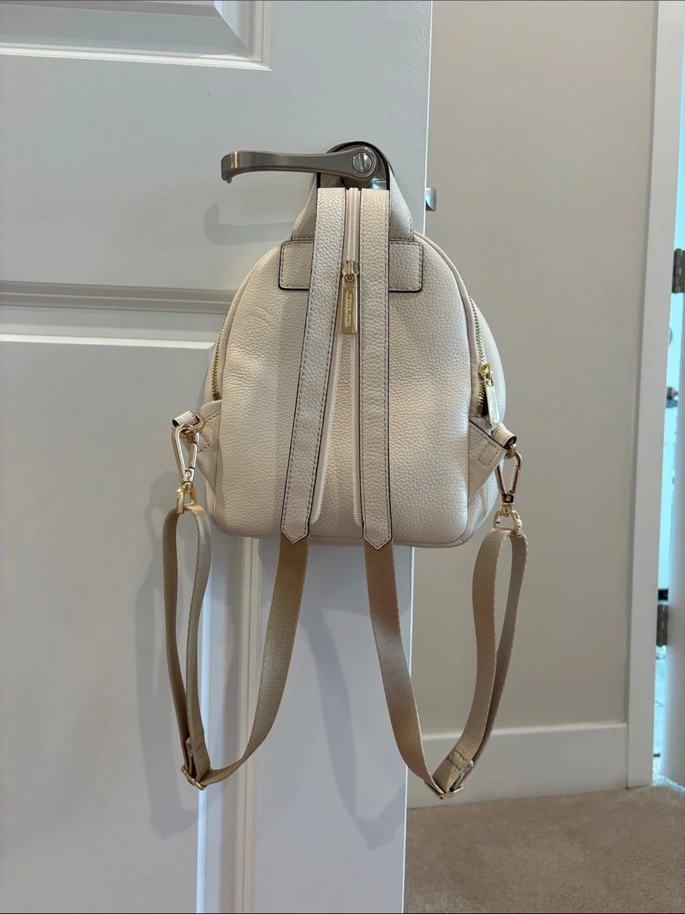 Michael Kors Cream Pebbled Leather Mini Backpack with Gold Logo